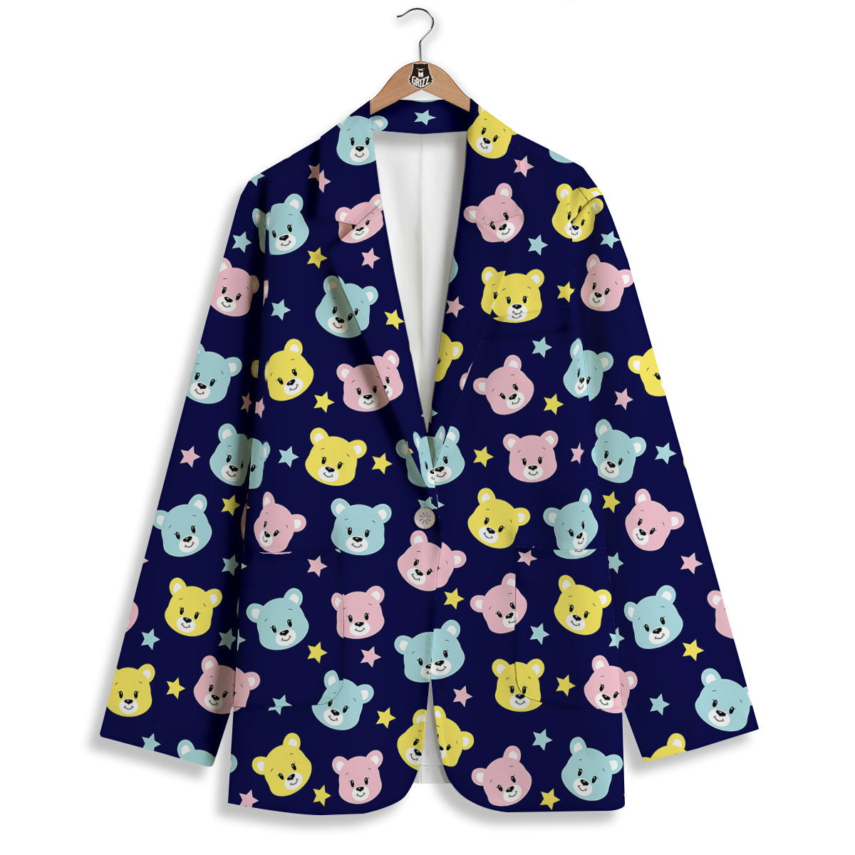 Emoji Bear Print Pattern Women's Blazer-grizzshop