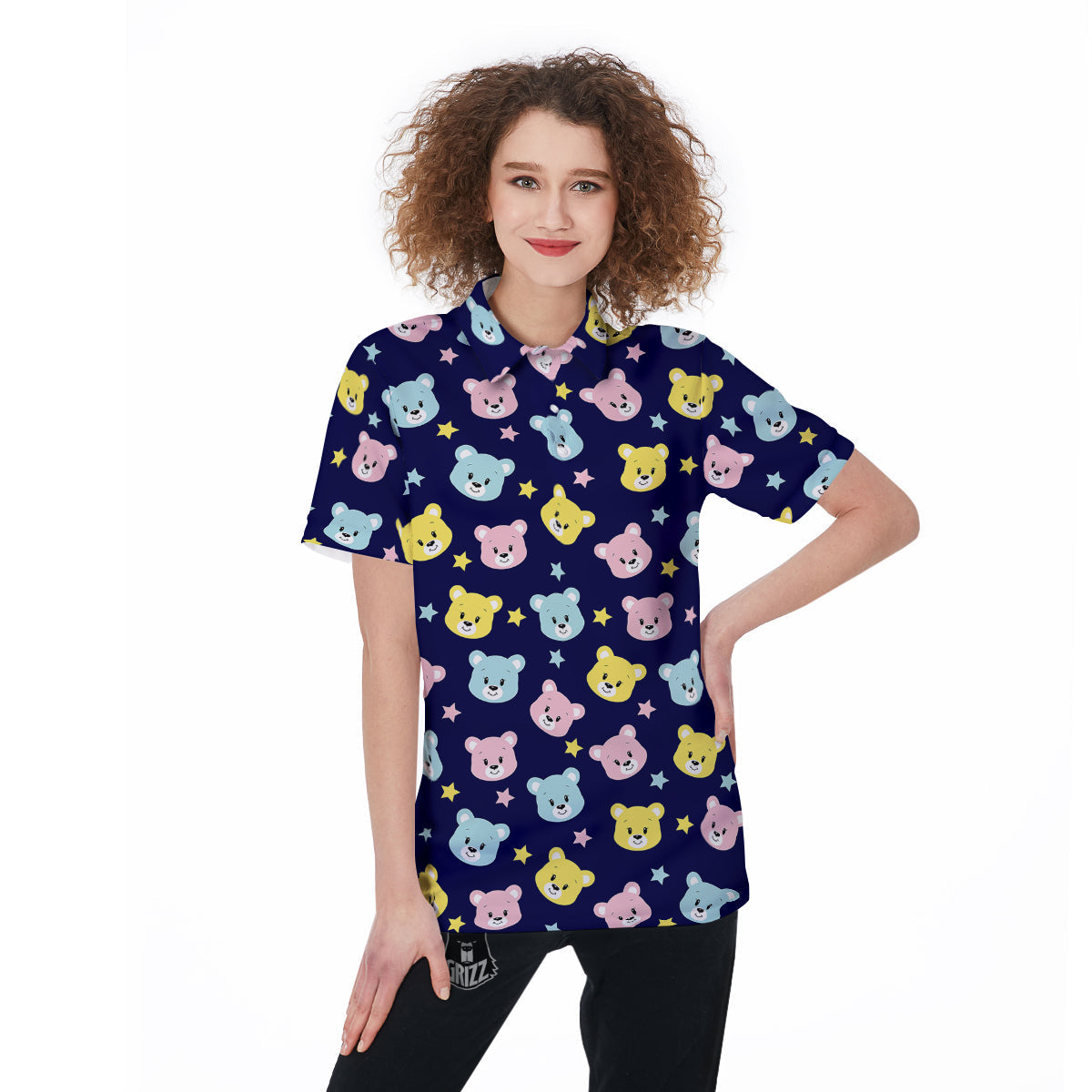 Emoji Bear Print Pattern Women's Golf Shirts-grizzshop