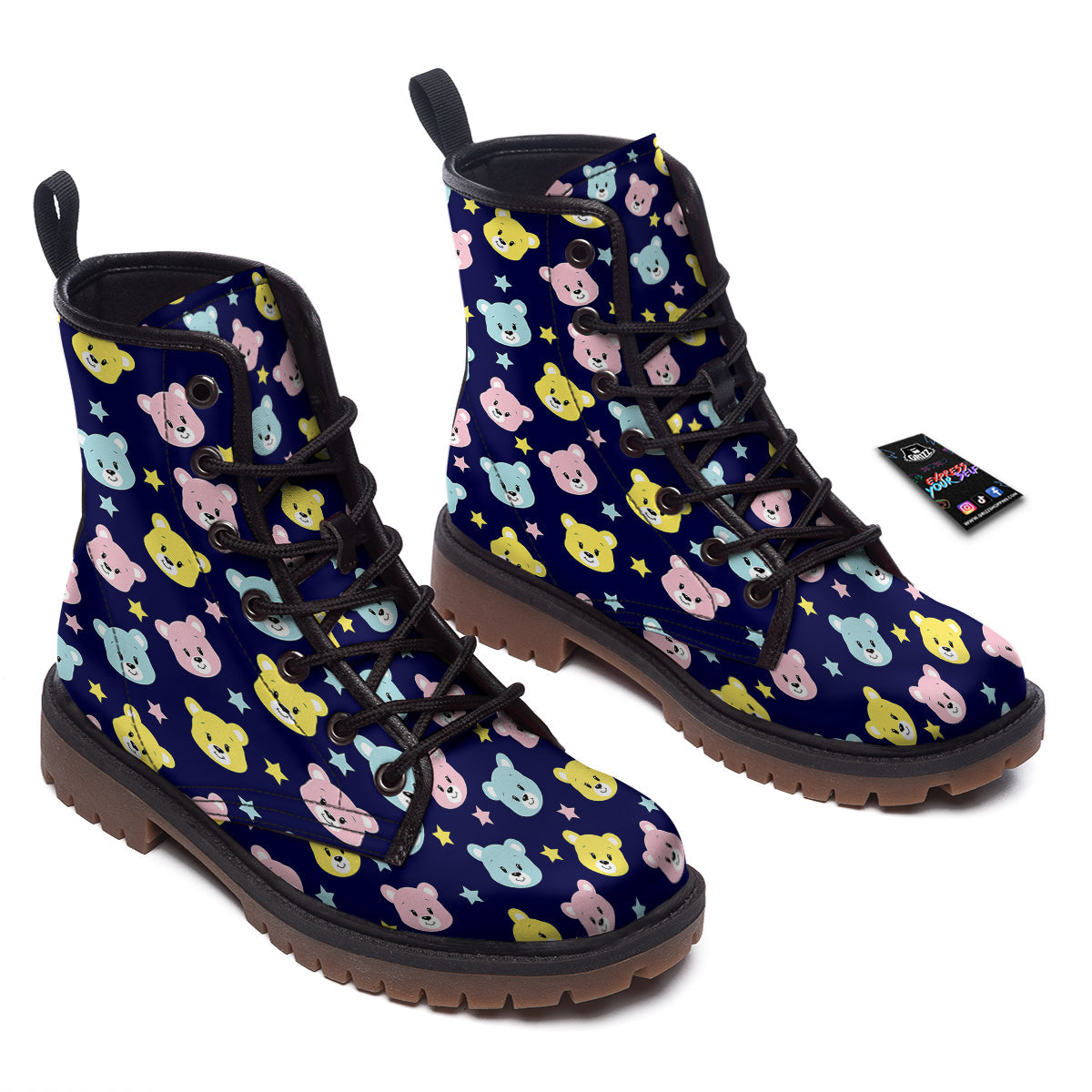Emoji Bear Print Pattern Work Boots-grizzshop
