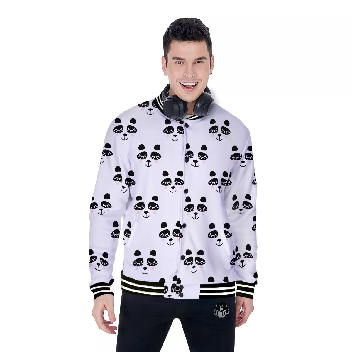 Emoji Bear Sleeping Print Pattern Baseball Jacket-grizzshop