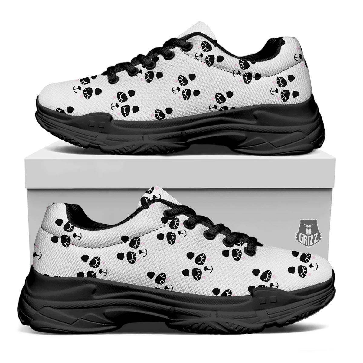 Emoji Bear Sleeping Print Pattern Black Chunky Shoes-grizzshop