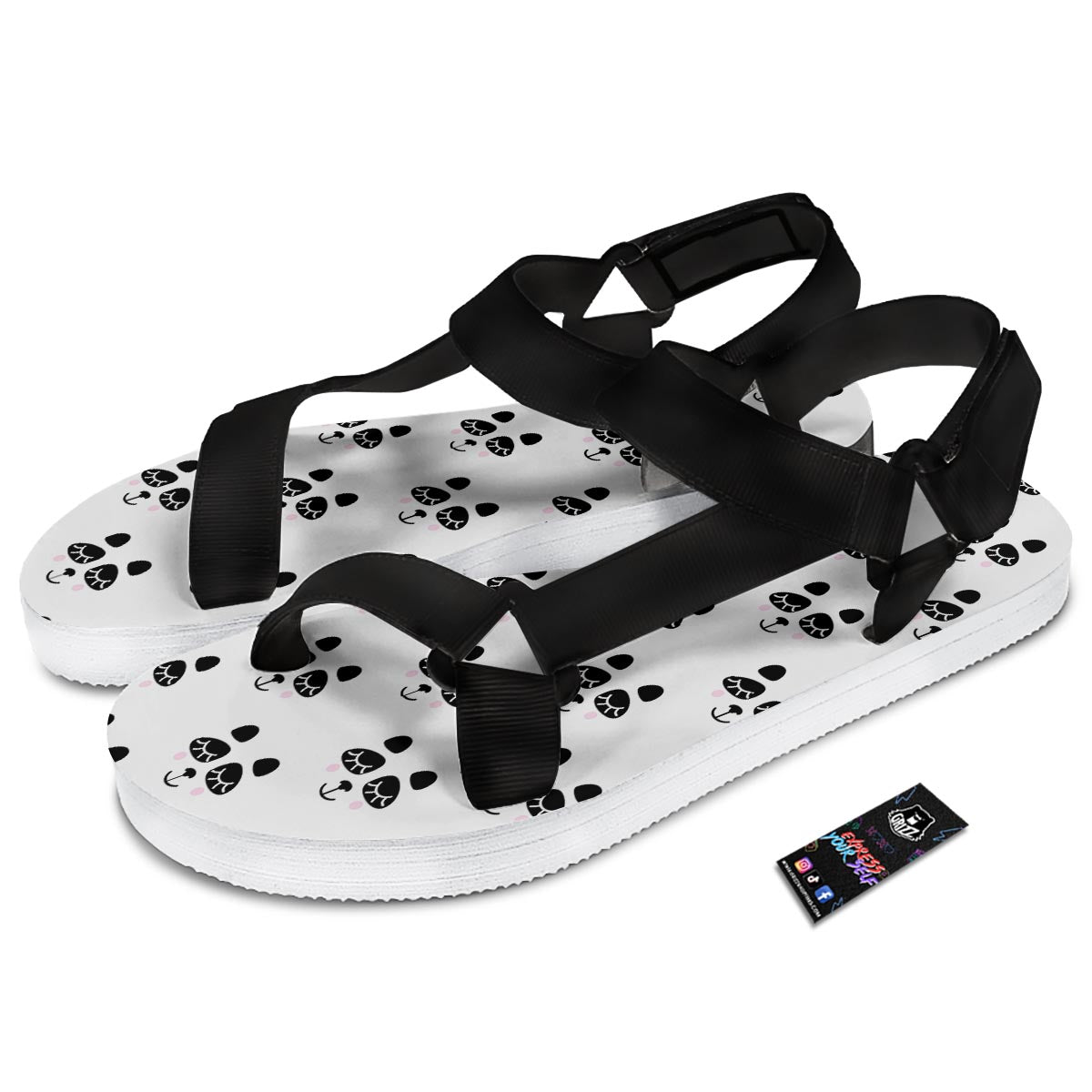 Emoji Bear Sleeping Print Pattern Black Open Toe Sandals-grizzshop