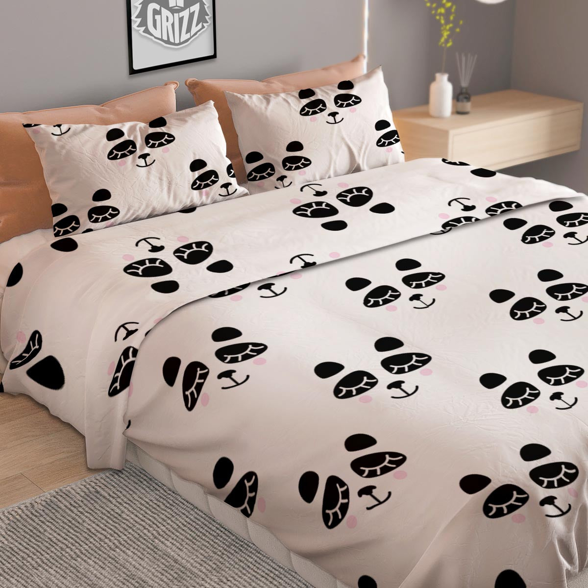 Drawing White Eggplant Print Pattern Duvet Cover Bedding Set