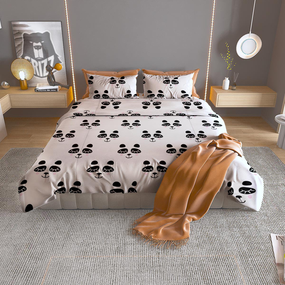 Drawing White Eggplant Print Pattern Duvet Cover Bedding Set