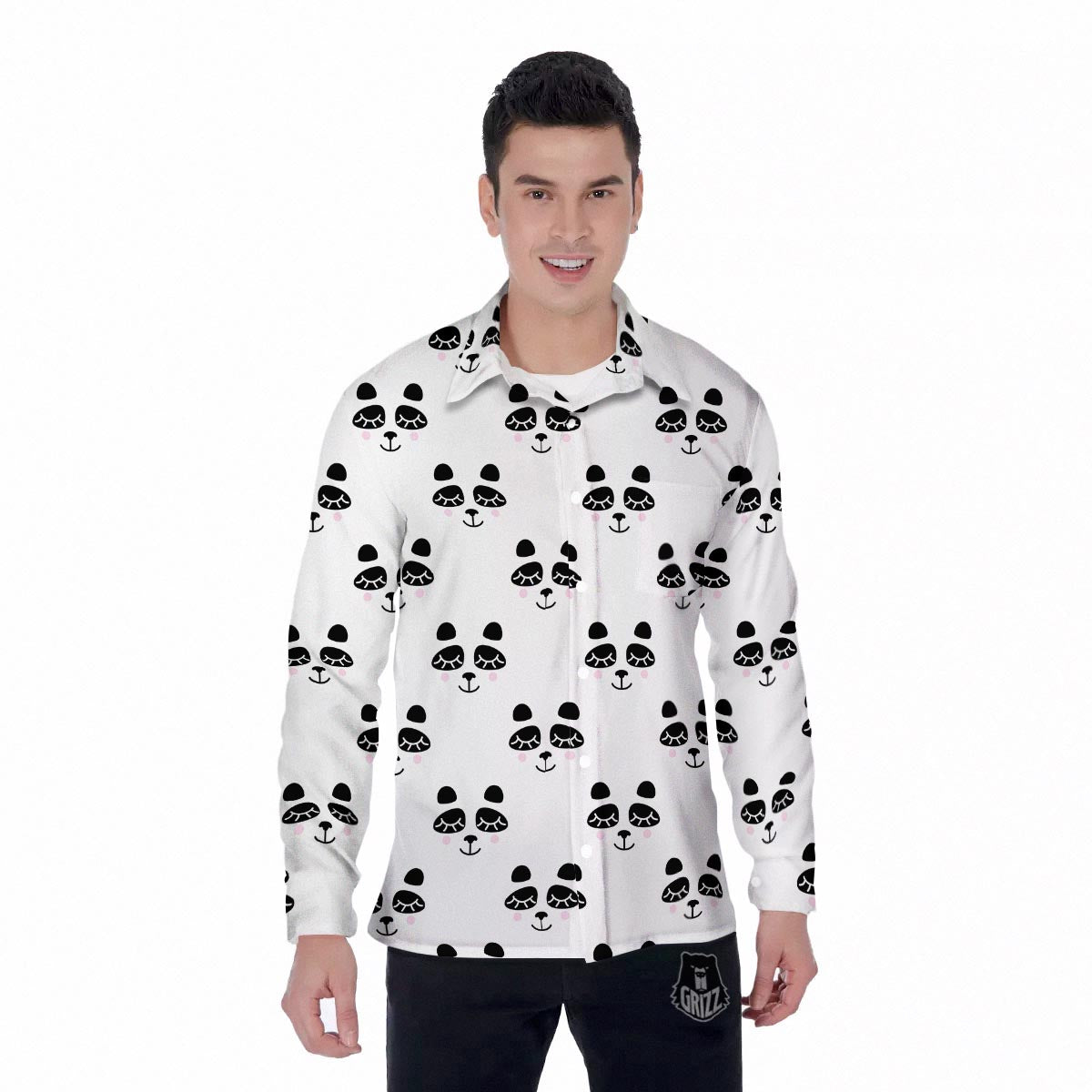 Emoji Bear Sleeping Print Pattern Men's Long Sleeve Shirts-grizzshop
