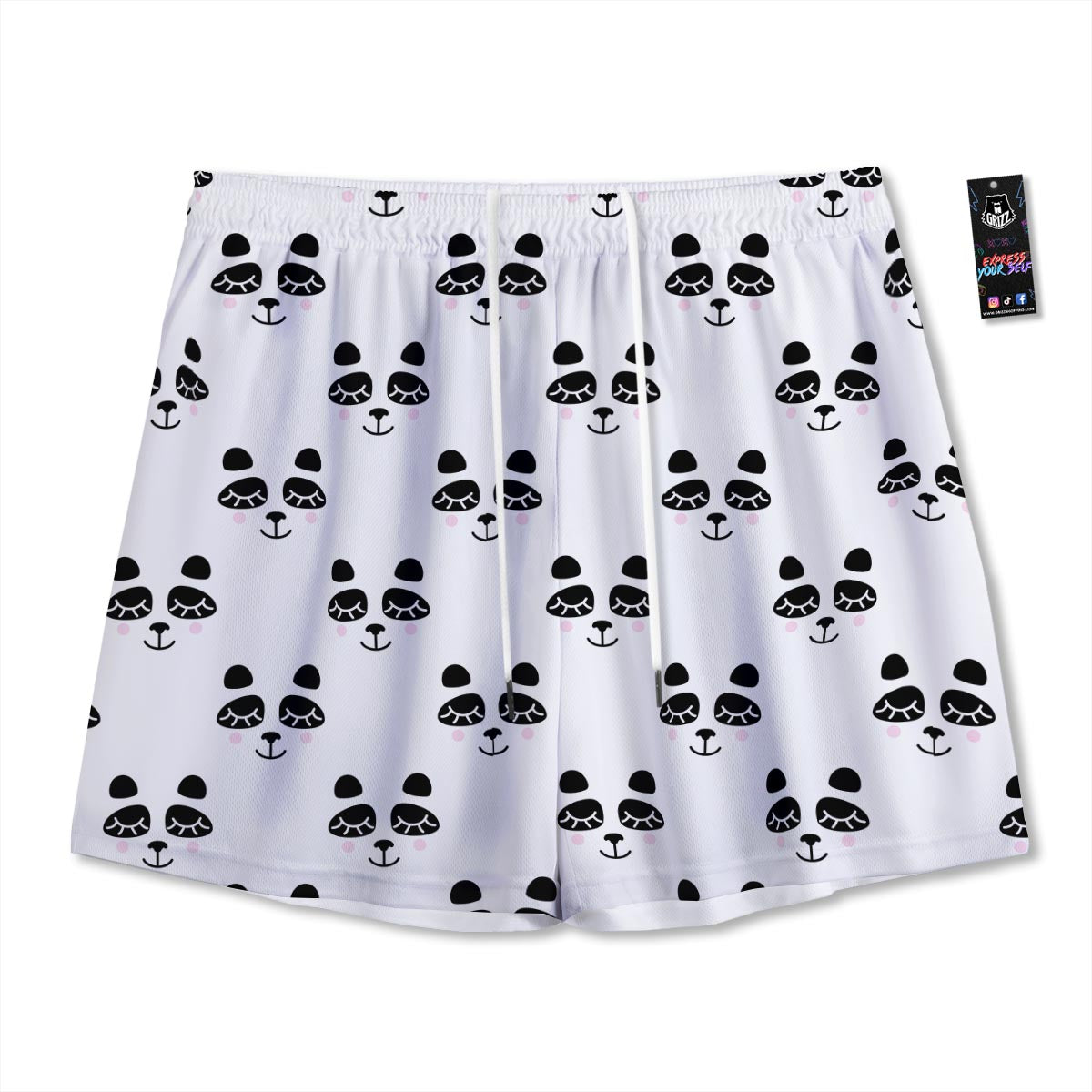 Emoji Bear Sleeping Print Pattern Mesh Shorts