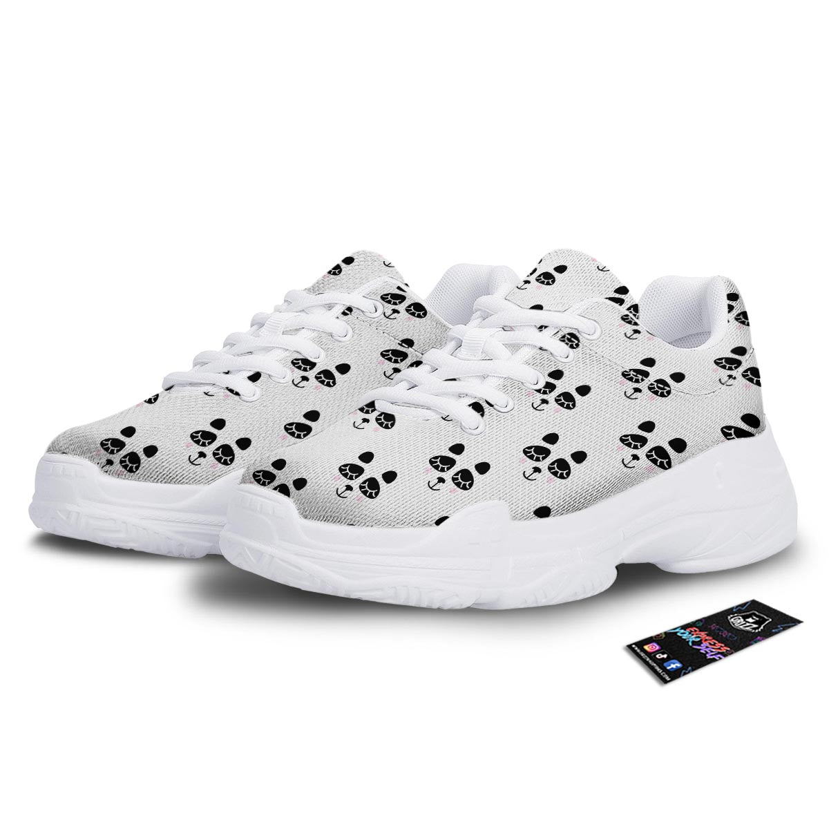 Emoji Bear Sleeping Print Pattern White Chunky Shoes-grizzshop