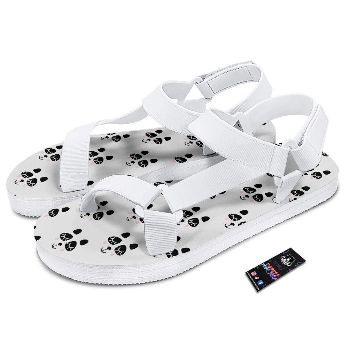Emoji Bear Sleeping Print Pattern White Open Toe Sandals-grizzshop