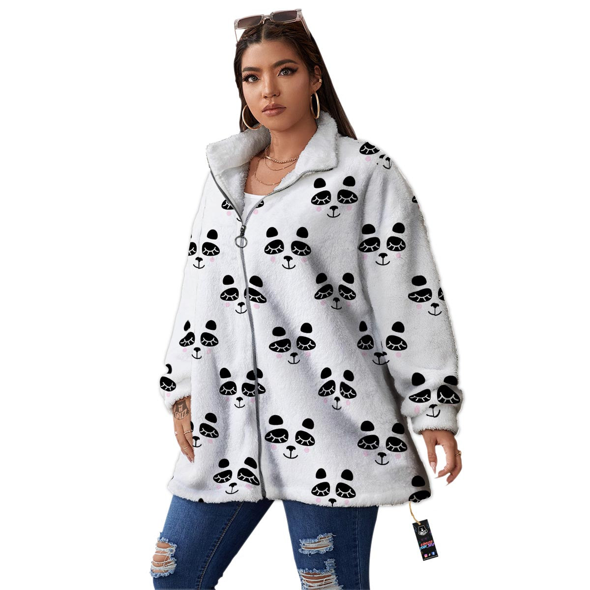 Emoji Bear Sleeping Print Pattern Women's Sherpa Jacket-grizzshop