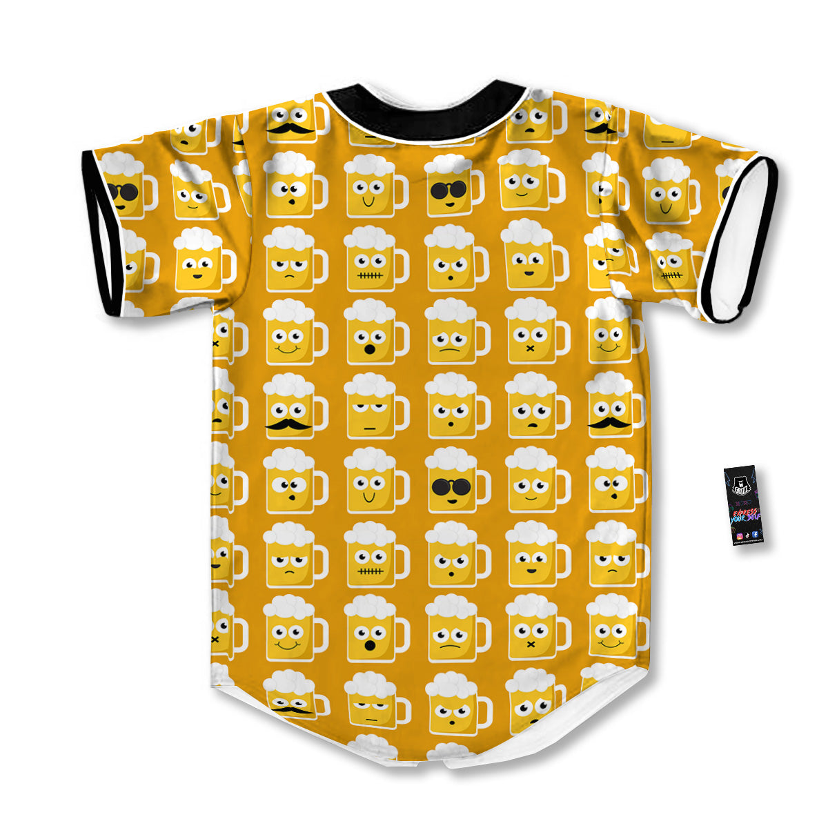 Emoji Beer Mugs Yellow Print Pattern Baseball Jersey-grizzshop