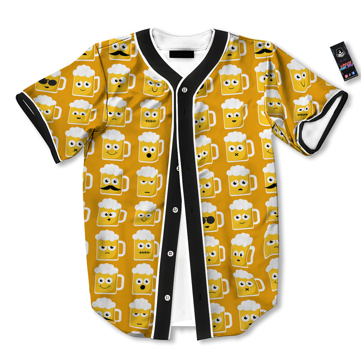 Emoji Beer Mugs Yellow Print Pattern Baseball Jersey-grizzshop