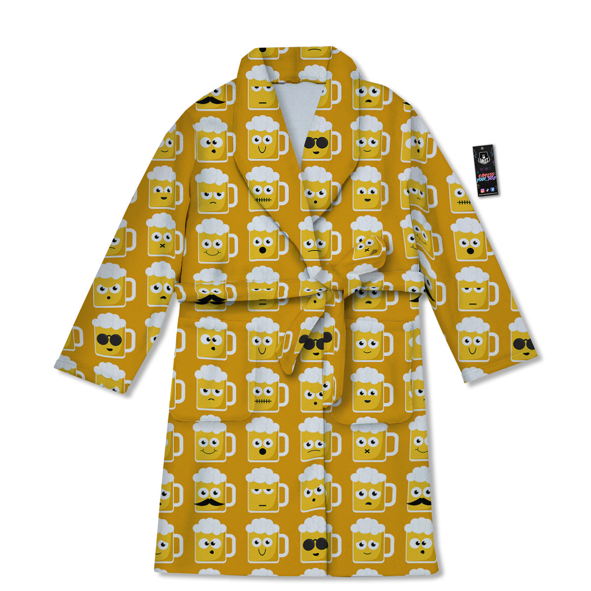 Emoji Beer Mugs Yellow Print Pattern Bathrobe-grizzshop