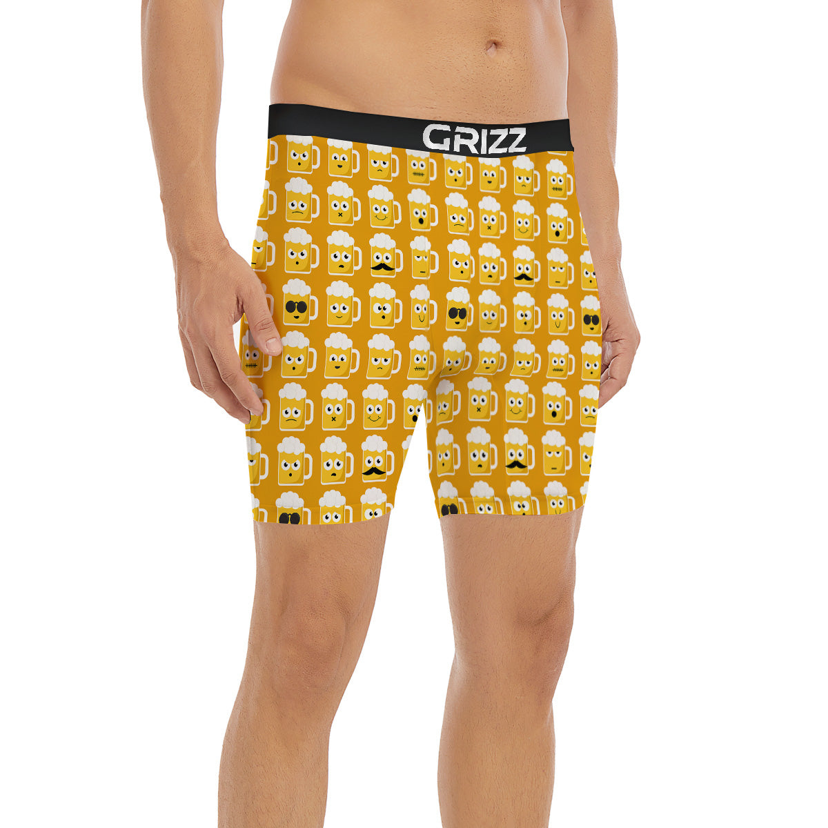 Emoji Beer Mugs Yellow Print Pattern Boxer Briefs-grizzshop