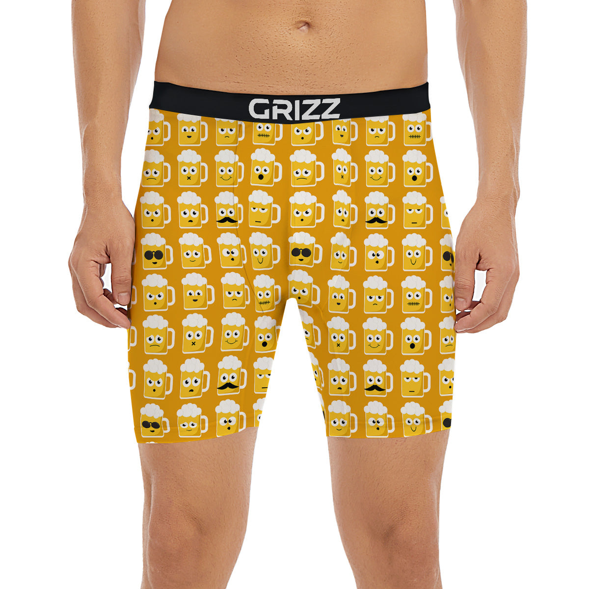 Emoji Beer Mugs Yellow Print Pattern Boxer Briefs-grizzshop