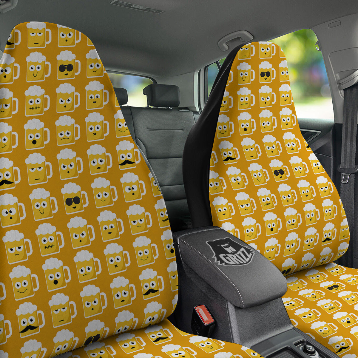 Emoji Beer Mugs Yellow Print Pattern Car Seat Covers-grizzshop