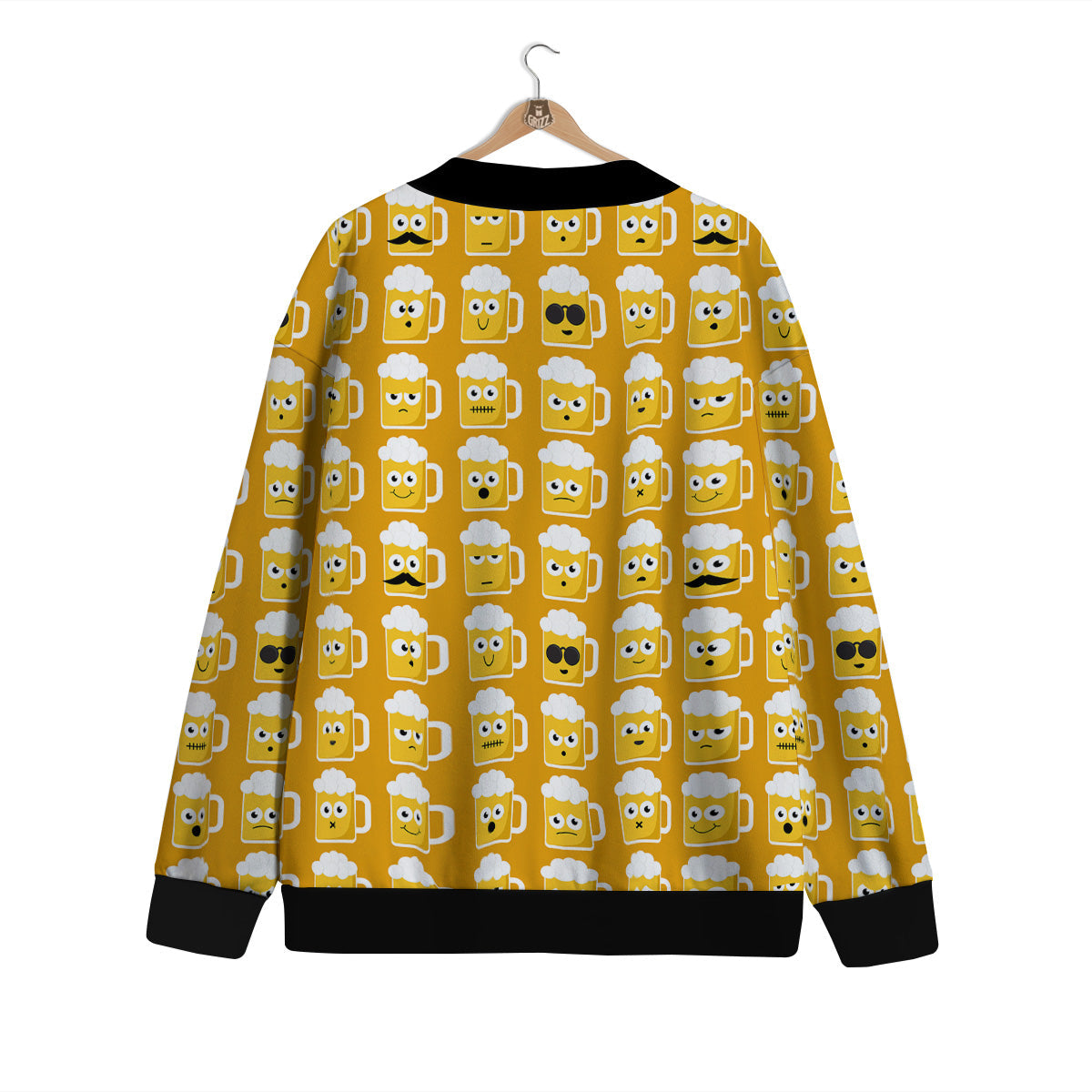 Emoji Beer Mugs Yellow Print Pattern Cardigan-grizzshop