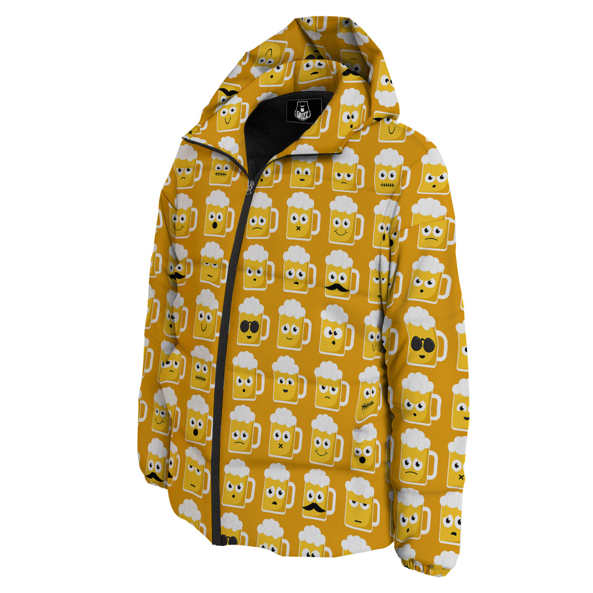 Emoji Beer Mugs Yellow Print Pattern Down Jacket-grizzshop