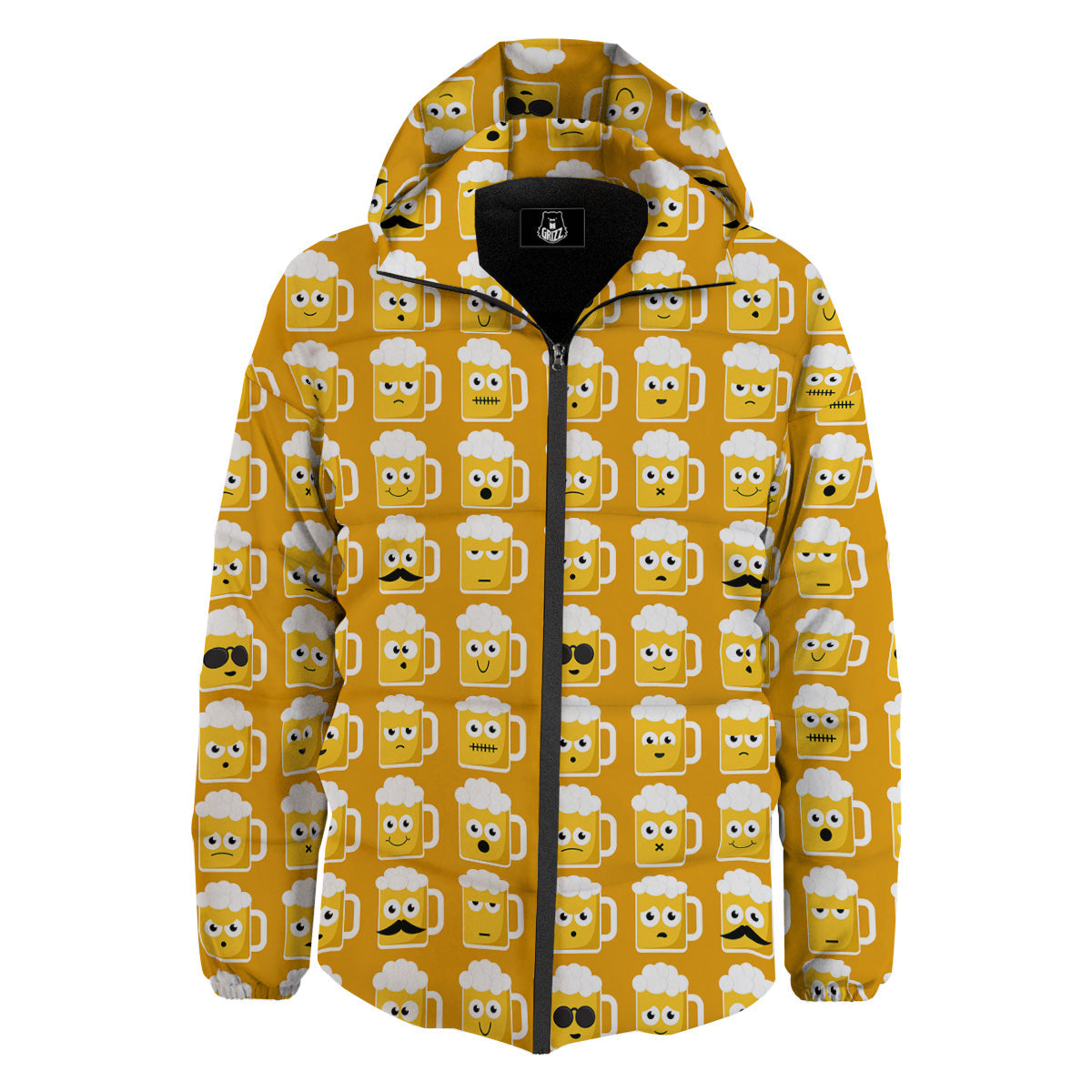 Emoji Beer Mugs Yellow Print Pattern Down Jacket-grizzshop