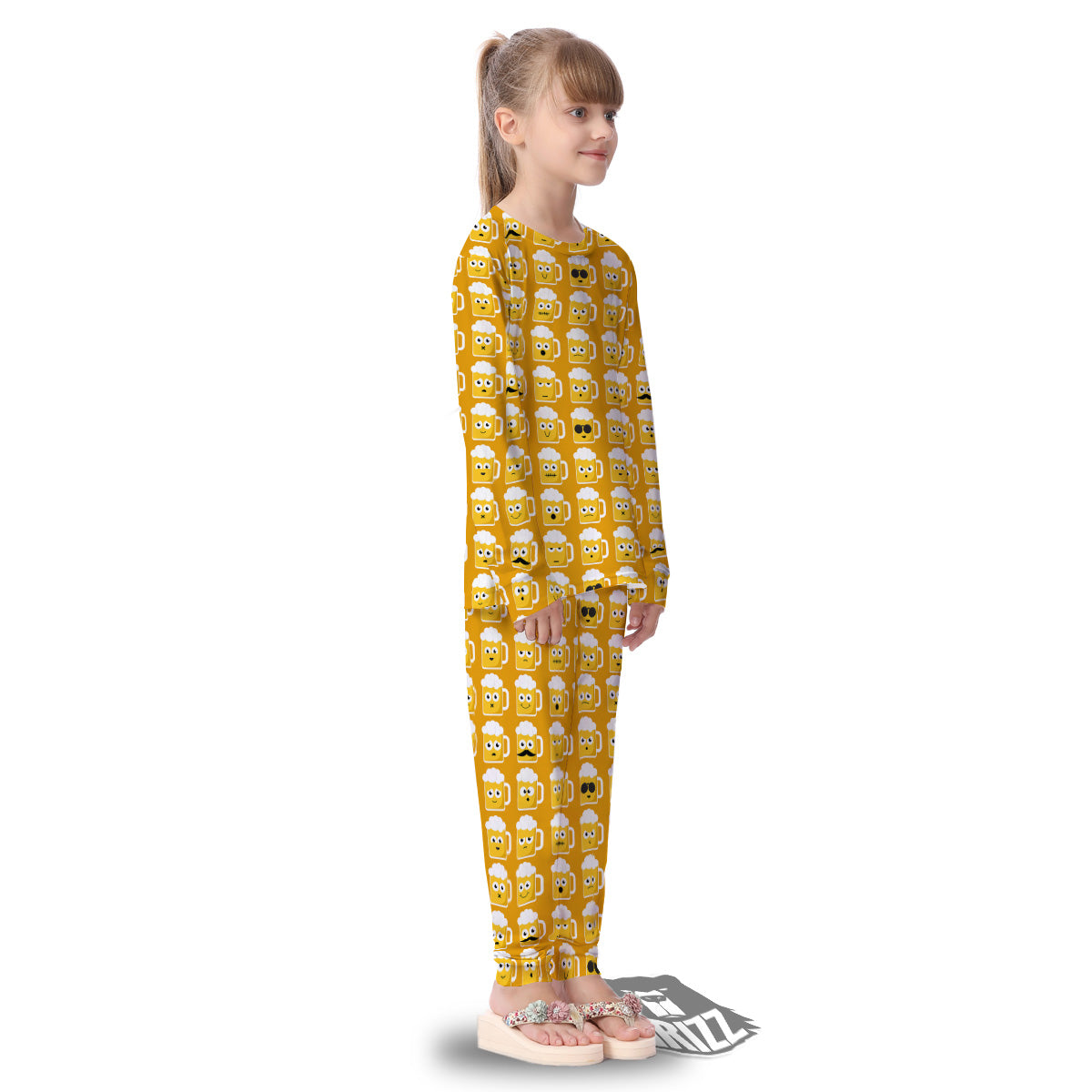 Emoji Beer Mugs Yellow Print Pattern Kid's Pajamas-grizzshop