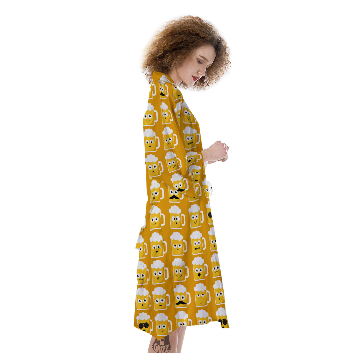 Emoji Beer Mugs Yellow Print Pattern Kimono-grizzshop