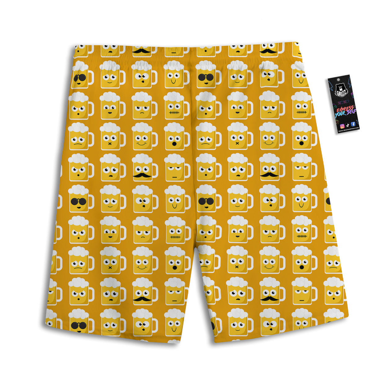 Emoji Beer Mugs Yellow Print Pattern Men's Athletic Shorts