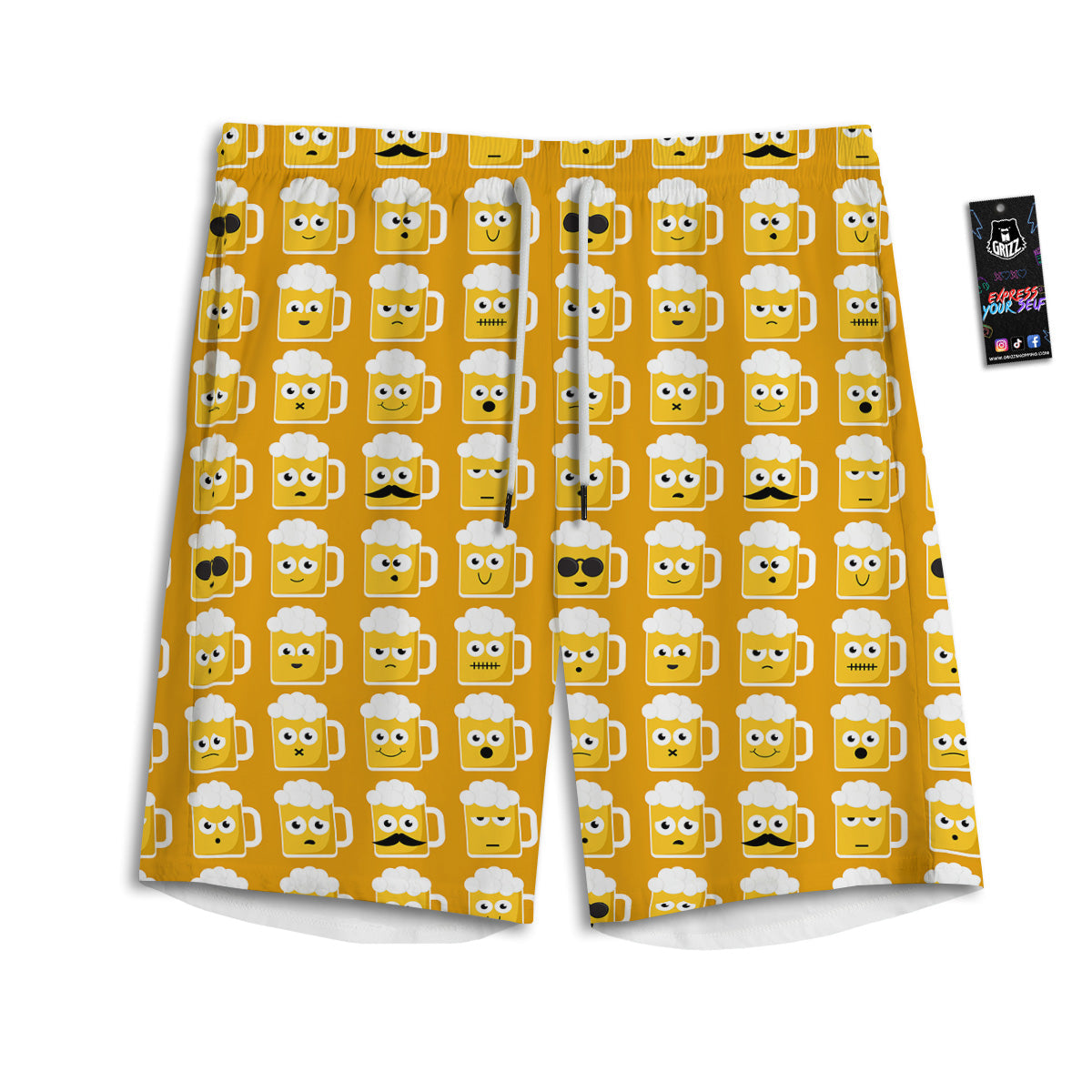 Emoji Beer Mugs Yellow Print Pattern Men's Athletic Shorts