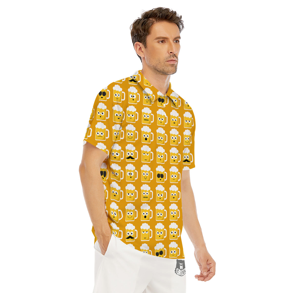 Emoji Beer Mugs Yellow Print Pattern Men's Golf Shirts-grizzshop
