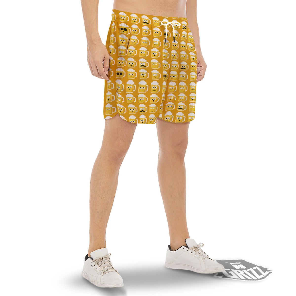 Emoji Beer Mugs Yellow Print Pattern Men's Gym Shorts-grizzshop