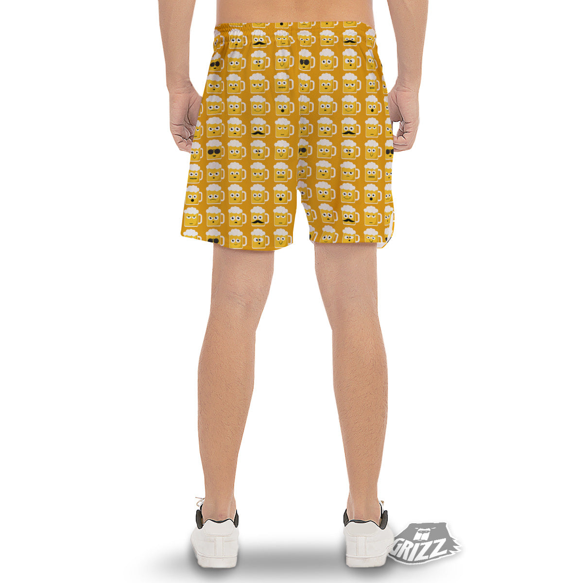 Emoji Beer Mugs Yellow Print Pattern Men's Gym Shorts-grizzshop
