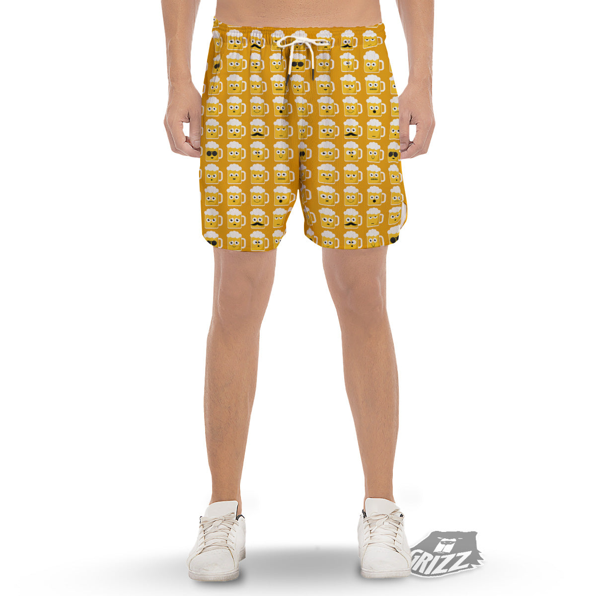Emoji Beer Mugs Yellow Print Pattern Men's Gym Shorts-grizzshop