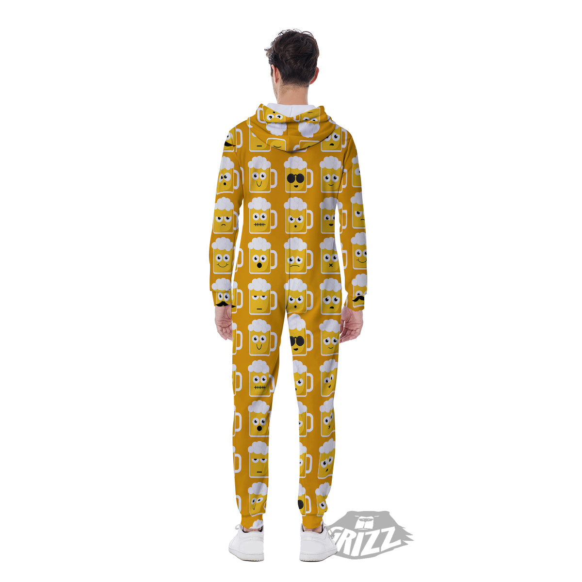 Emoji Beer Mugs Yellow Print Pattern Men's Jumpsuit-grizzshop