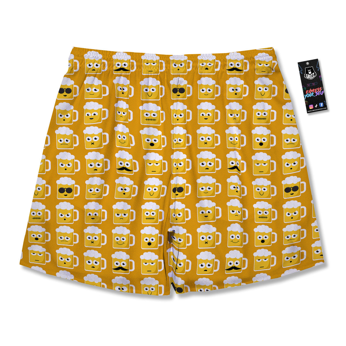 Emoji Beer Mugs Yellow Print Pattern Men's Running Shorts-grizzshop