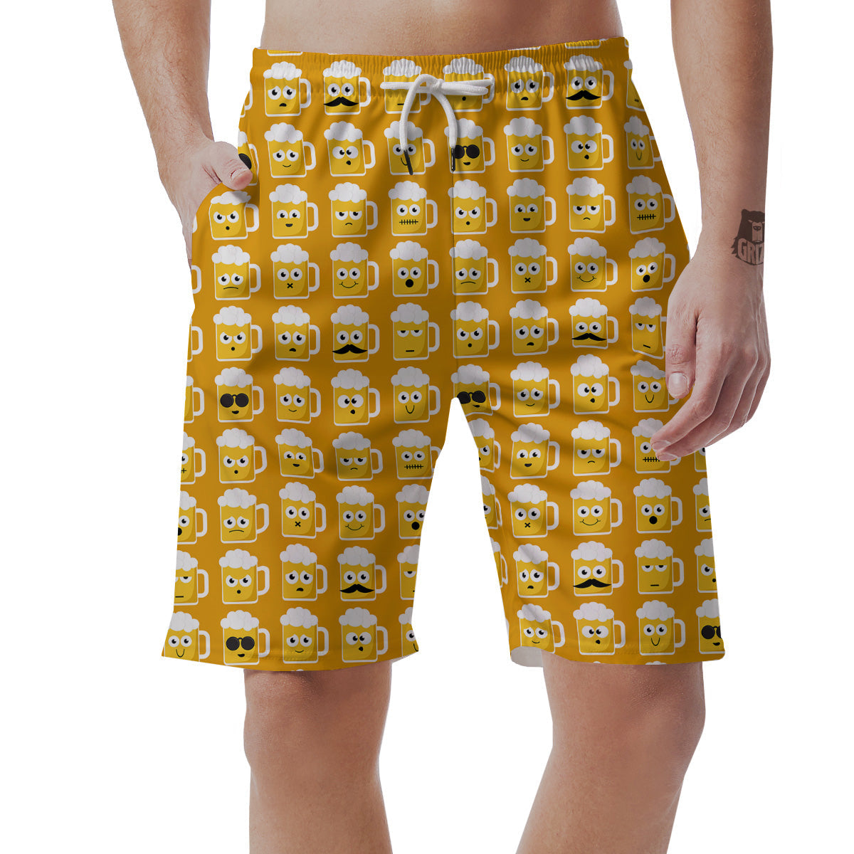 Emoji Beer Mugs Yellow Print Pattern Men's Shorts-grizzshop