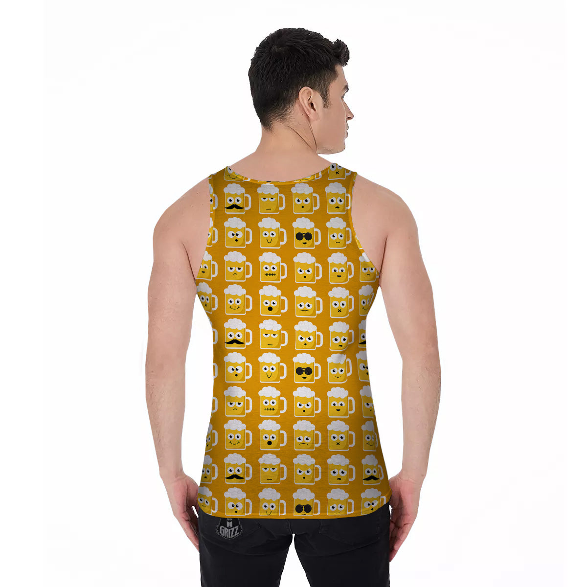 Emoji Beer Mugs Yellow Print Pattern Men's Tank Top-grizzshop