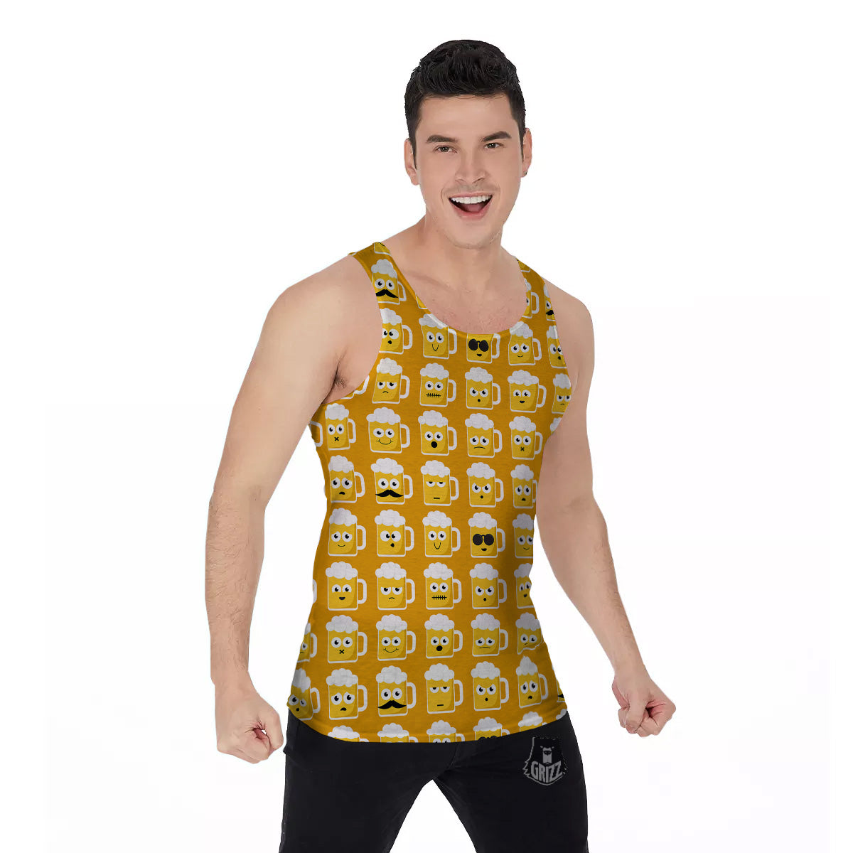 Emoji Beer Mugs Yellow Print Pattern Men's Tank Top-grizzshop