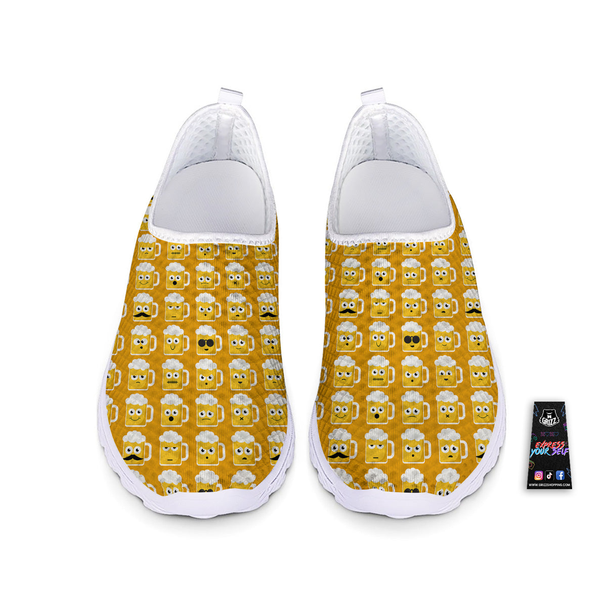 Emoji Beer Mugs Yellow Print Pattern Nurse Shoes-grizzshop