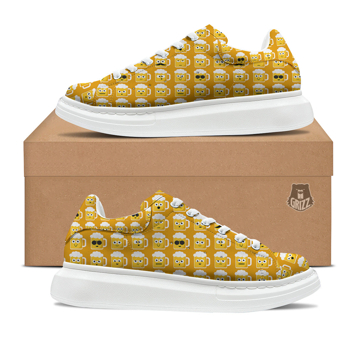 Emoji Beer Mugs Yellow Print Pattern Platform Shoes-grizzshop