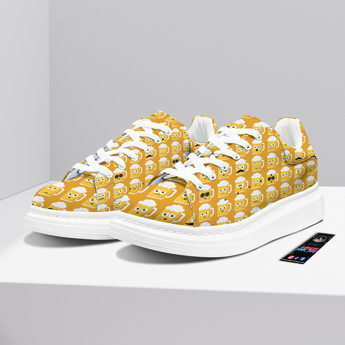 Emoji Beer Mugs Yellow Print Pattern Platform Shoes-grizzshop