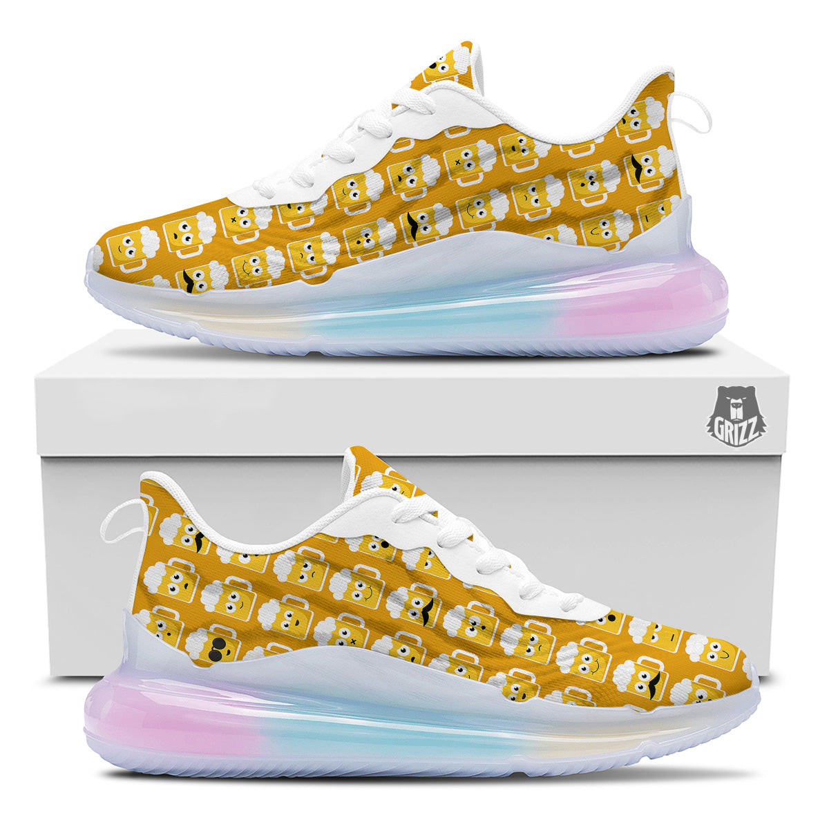 Emoji Beer Mugs Yellow Print Pattern Running Sneakers-grizzshop