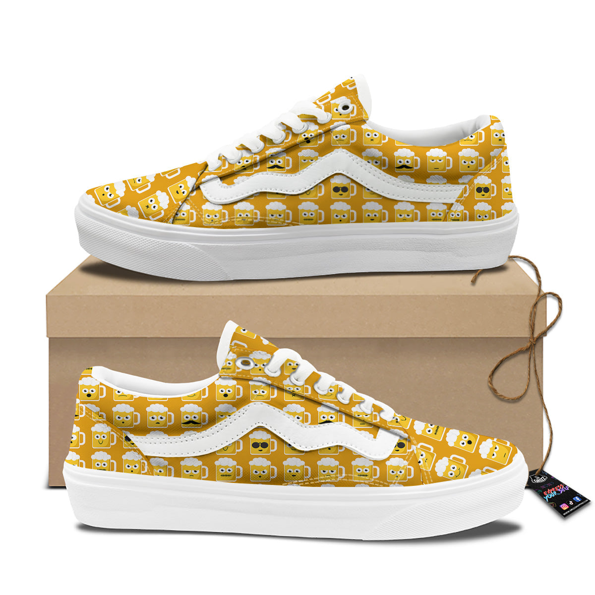 Emoji Beer Mugs Yellow Print Pattern Skate Shoes-grizzshop