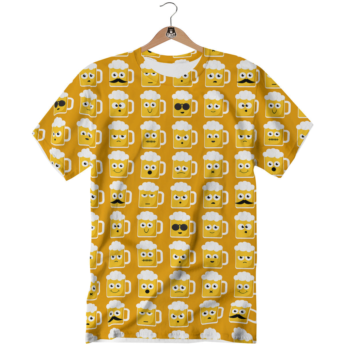 Emoji Beer Mugs Yellow Print Pattern T-Shirt-grizzshop