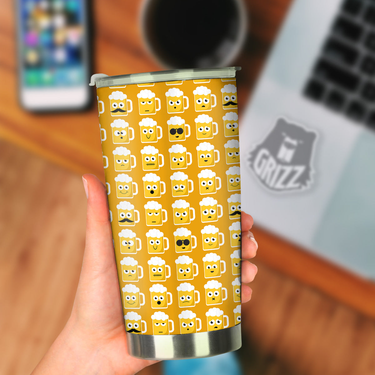 Emoji Beer Mugs Yellow Print Pattern Tumbler-grizzshop
