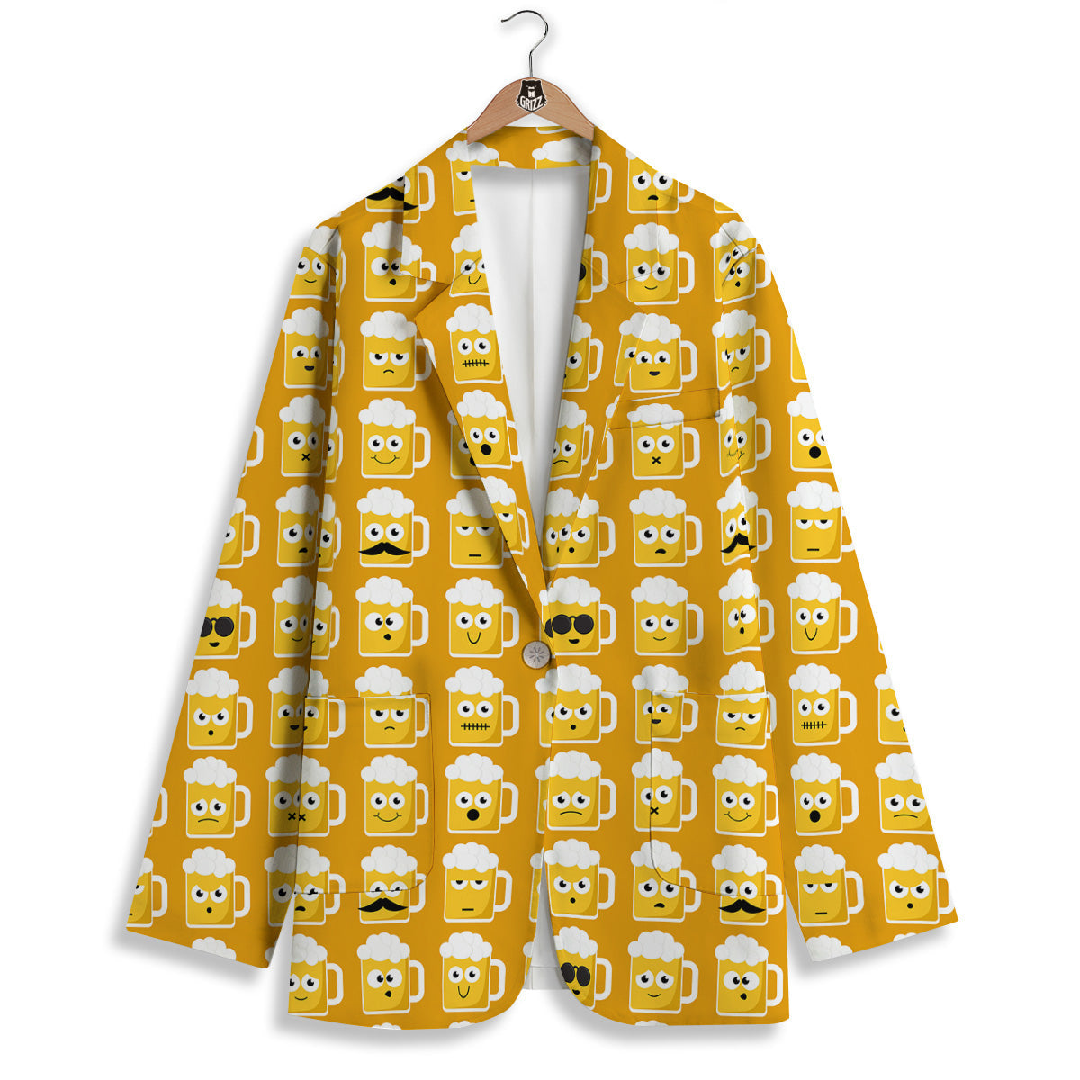Emoji Beer Mugs Yellow Print Pattern Women's Blazer-grizzshop