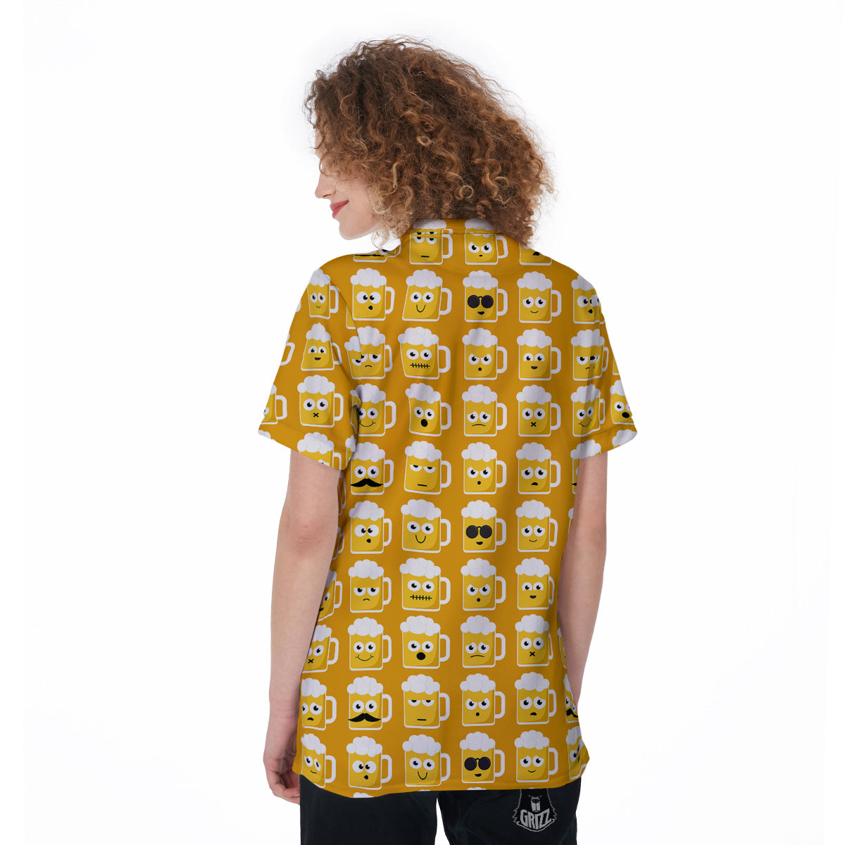 Emoji Beer Mugs Yellow Print Pattern Women's Golf Shirts-grizzshop