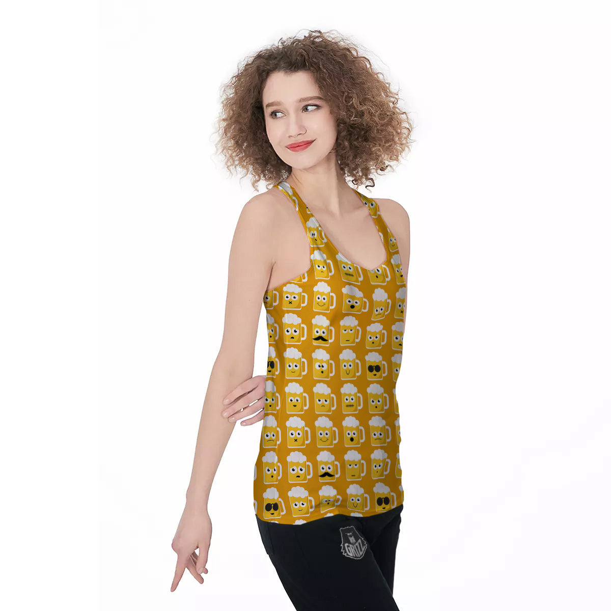 Emoji Beer Mugs Yellow Print Pattern Women's Racerback Tank Top-grizzshop