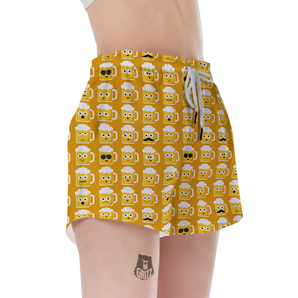 Emoji Beer Mugs Yellow Print Pattern Women's Shorts-grizzshop