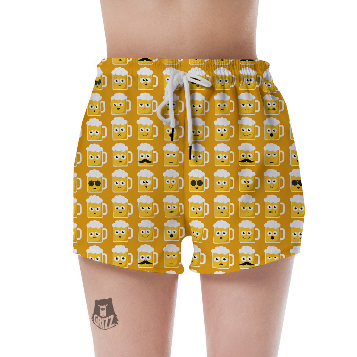 Emoji Beer Mugs Yellow Print Pattern Women's Shorts-grizzshop