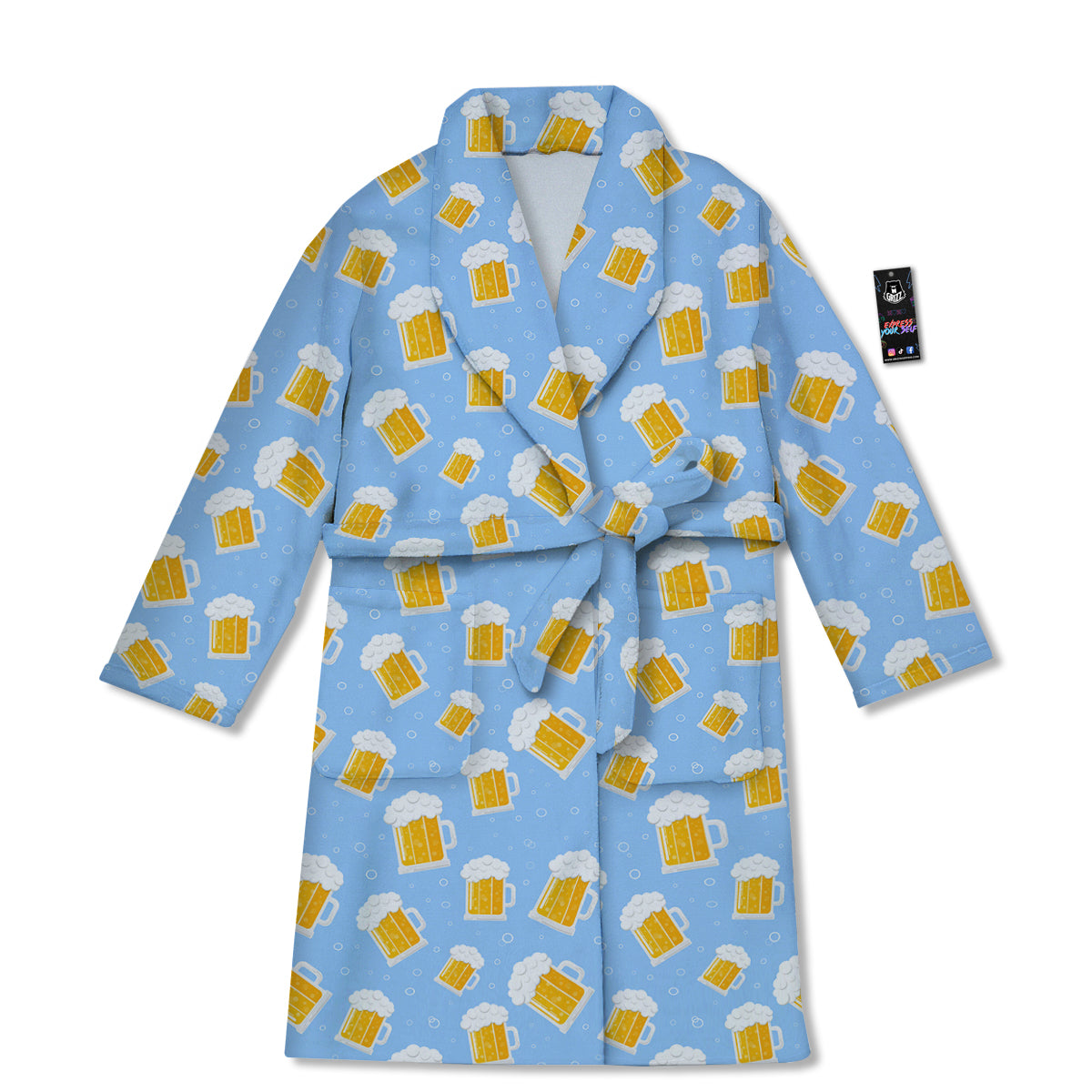 Emoji Beer Print Pattern Bathrobe-grizzshop