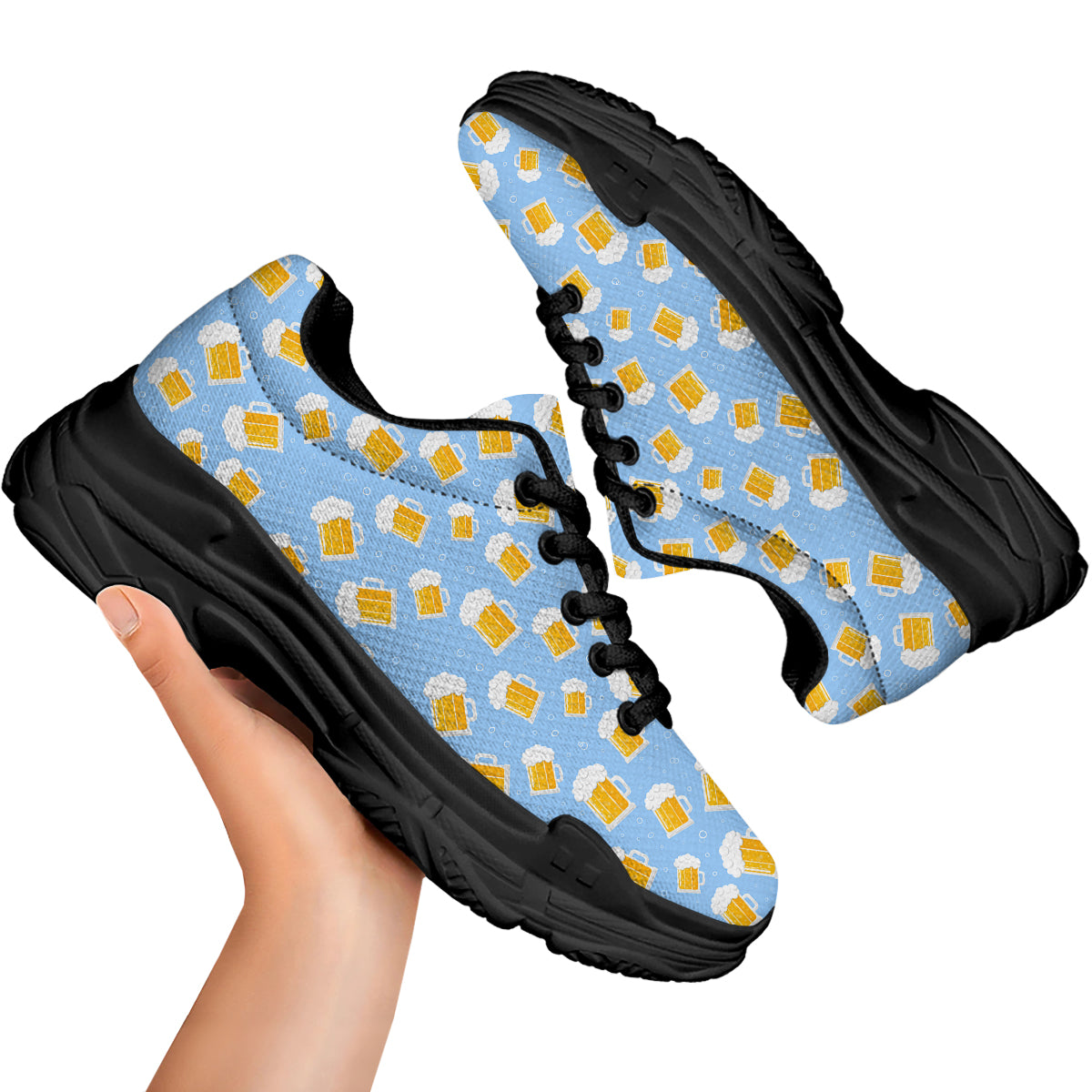Emoji Beer Print Pattern Black Chunky Shoes-grizzshop