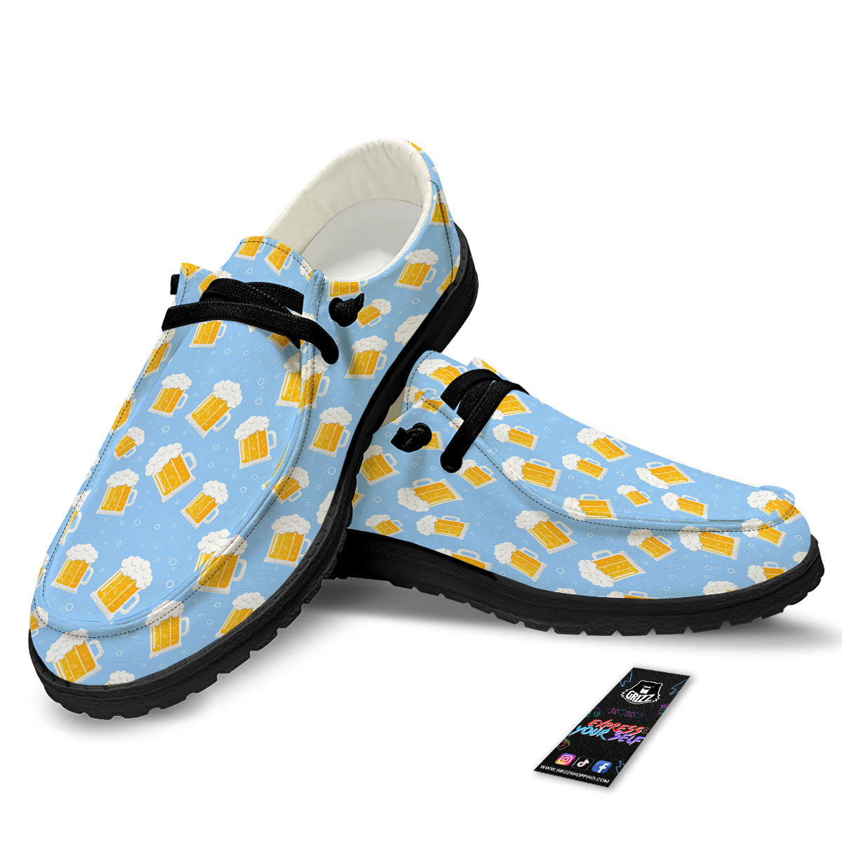 Emoji Beer Print Pattern Black Loafers-grizzshop